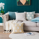 GobekUsa Geometric Embroidery Cushion Cover Navy Blue White Yellow 50x50cm Home Decor Pillow