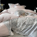 GobekUsa Luxe Butterfly Flowers Embroidery Bedding Set with Duvet Cover Sheet Pillowcases 4Pcs