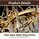 GobekUsa Elegant Gold Metal Branch Chandelier with Glass Water Drop Crystals
