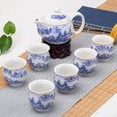 GobekUsa Double Ceramic Teaware Set: 1 Tea Pot + 6 Cups, Chinese Gongfu Tea Set