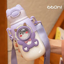 GobekUsa Kids Cute Cartoon Water Cup with Portable Strap - BPA-Free Student Sippy Cup