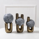 GobekUsa Golden Stripe Geometric Ceramic Vase - Abstract Floral Arrangement Home Decor