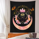 GobekUsa Cat Witch Moon Star Tapestry Wall Hanging - Trippy Psychedelic Wall Decor