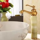 GobekUsa Gold Jade Brass Bathroom Basin Faucet | Deck Mounted Hot Cold Water Mixer