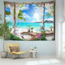 GobekUsa Coconut Forest Sea View Tapestry Wall Hanging - Aesthetic Home Decor