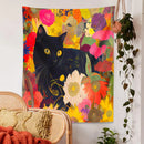 GobekUsa Cat Print Poster: Funny Black Cat in Floral Bouquet - Boho Home Decor