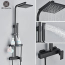 GobekUsa Black Rainfall Shower Faucet Set with Bathtub Tap and Height Adjust Shower Mixer