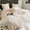 GobekUsa Pink French Princess Bedding Set, Queen Size, Soft & Cozy with Lace Ruffles