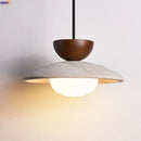 GobekUsa LED Hanging Pendant Light Mid-Century Modern Yellow Travertine Wood Living Room