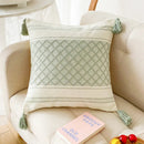 GobekUsa Blue Diamond Jacquard Tassel Cushion Cover 45x45cm