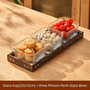GobekUsa Glass Wood Tea Table Tray, Rectangular Snack Food Fruit Bowl Serving Tray