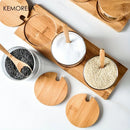 GobekUsa Glass Spice Jar Set with Bamboo Lid - 2/3PCS Round Mouth Seasoning Organizer