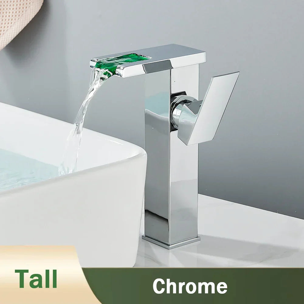 GobekUsa LED Black Waterfall Basin Faucet: Deck Mounted Hydroelectric Mixer Tap, photo 17 of 18