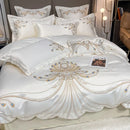 GobekUsa Gold Feather Embroidery Egyptian Cotton Patchwork Bedding Set