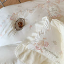 GobekUsa 4Pcs Flowers Embroidery Princess Queen Bedding Set with Lace Ruffles