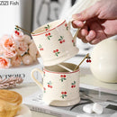 GobekUsa Cherry Pattern Porcelain Coffee Mug - Lovely Tableware Cup for Afternoon Tea