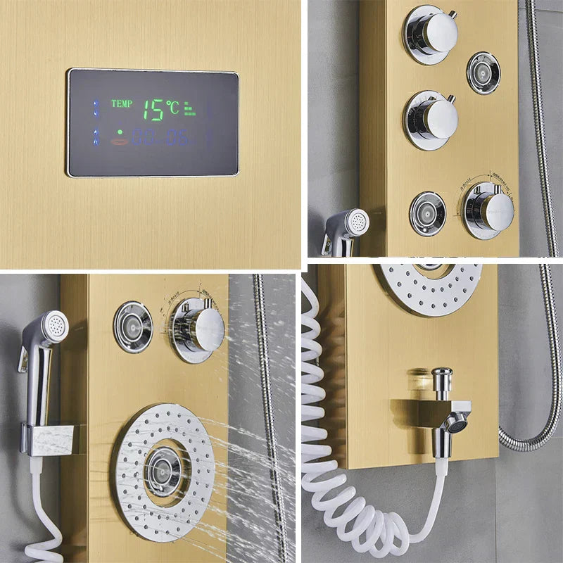 GobekUsa LED Blue Light Shower System with Temperature Display, Massage Column, Waterfall Rainfall, photo 4 of 16