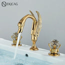 GobekUsa Gold Swan Crystal Handle Bathroom Faucet - Deck Mounted Basin Mixer Tap