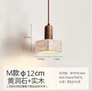 GobekUsa Japanese Wooden Stone Chandelier Pendant Light, Wabi-Sabi Style Yellow Cavity-Stone Lamp