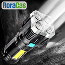 GobekUsa LED Flashlight: High-light with 4 Lamp Beads, COB Floodlight, USB Rechargeable Outdoor Torch
