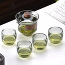 GobekUsa Glass Teapot Set: Chinese Kung Fu Tea Bamboo Tray & Quick Drain Storage