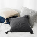 GobekUsa Knitted Grey Ivory Geometric Pillow Cover with Tassels, 45cm x 45cm