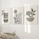3 Piece Boho Wall Art Prints. Green Mid-Century Abstract Decor by Wall Art Set