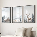 Snowy Deer Wall Art Set of 3. Winter Woodland Prints by Wall Art Set