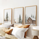 Deer and Cabin Winter 3 Piece Wall Art. Rustic Nordic Prints by Wall Art Set