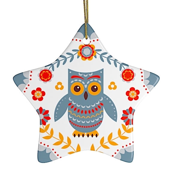 Scandinavian Owl Ornament, Ethnic Folk Boho Decoration, Mexican Style