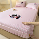 GobekUsa Cartoon Embroidered Fitted Sheet Single Bed Cover, 100% Cotton, All Seasons, Anti-Slip