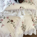 GobekUsa Lace Ruffles Princess Cotton Bedding Set, Floral Quilt Cover, Girls Wedding Home Textiles