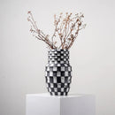 GobekUsa Black Check Geometric Striped Ceramic Vase - Handcrafted Floral Arrangement Pot