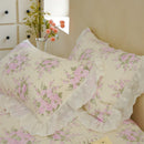GobekUsa Cotton Floral Ruffles Quilted Bedspread Set with Pillowcases