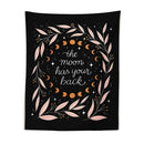 GobekUsa Botanical Olive Leaf Moon Phase Wall Hanging Tapestries - Black Psychedelic Home Decor