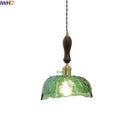 GobekUsa Green Glass LED Pendant Lamp with Knob Switch, Copper Chandelier