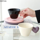 GobekUsa Heart Shape Porcelain Lovers Mug Set Dining Coffee Cup Tea Saucer Juice Cup