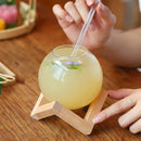 GobekUsa Ball Shape Coffee Juice Cocktail Glasses Cup with Wood Base and Glass Straw