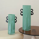 GobekUsa Glass Vase: Double-eared Straight-tube Flower Arrangement Hydroponics Terrarium Home Decoration
