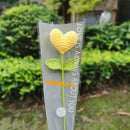 GobekUsa Hand Woven Love Heart Yarn Crochet Flower Bouquet with Green Leafy Branch