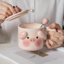 GobekUsa Animal Ceramic Mug Set: Pig Dog Design, Lid, Spoon, Saucer - Breakfast Coffee Cup