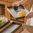 GobekUsa Glass Wood Tea Table Tray, Rectangular Snack Food Fruit Bowl Serving Tray