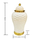 GobekUsa Golden Flower Vase Ceramic Checkmate Jar Weave Pattern Home Decoration Accessories