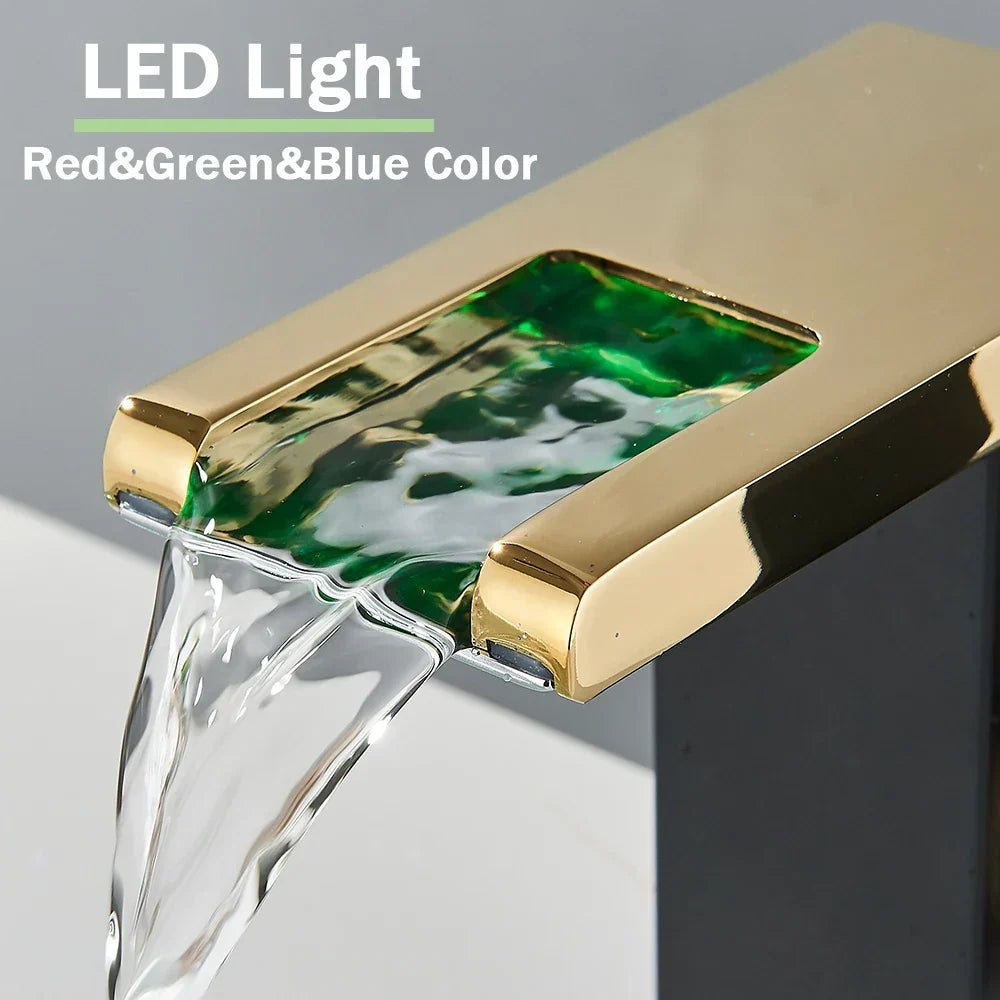 GobekUsa LED Black Waterfall Basin Faucet: Deck Mounted Hydroelectric Mixer Tap, photo 5 of 18