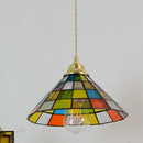 GobekUsa Colorful Glass Magic Cube LED Pendant Lights Tiffany Style Wood Hang Lamp