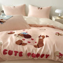 GobekUsa Cartoon Embroidery Cotton Bedding Set - Summer Cool, Skin Friendly Flat Sheet Kit