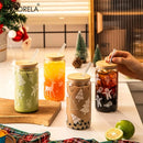 GobekUsa Christmas Themed Glass Beer Can Mug with Lid and Straw | Festive Xmas Tree and Elk Design