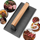 GobekUsa Heavy Cast Flat Iron Steak Weight with Wooden Handle