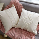 GobekUsa Boho Linen Cotton Pillow Cover with Tassels - Beige Square/Rectangular 45x45cm/30x50cm