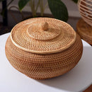 GobekUsa Handwoven Rattan Storage Box With Lid - Kitchen Food Container & Home Organizer